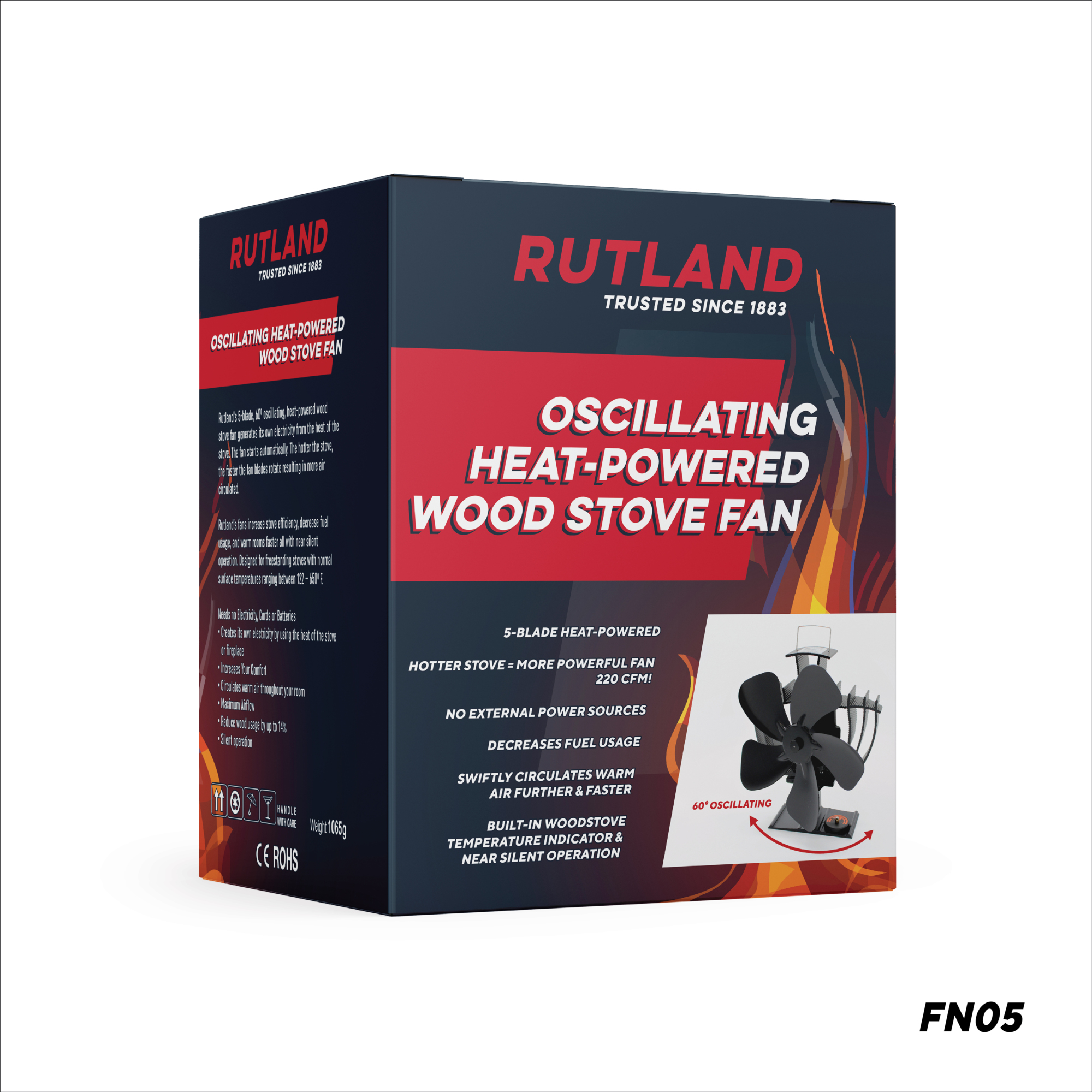Rutland, Oscillating Heat-Powered Wood Stove Fan, Model# FN05
